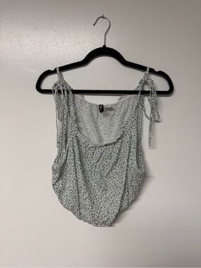 Divided White Floral Tie-Strap Cropped Camisole